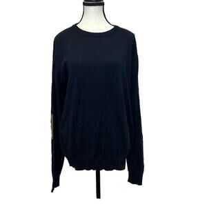 Mott & Grand XL Navy Sweater with Tan Elbow Patches | Men’s Knit Pullover